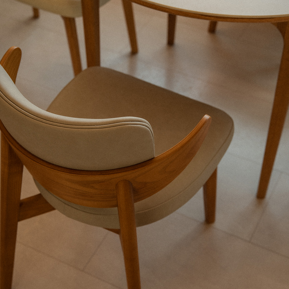 번드 리프 원목 카페 인테리어 의자 오크