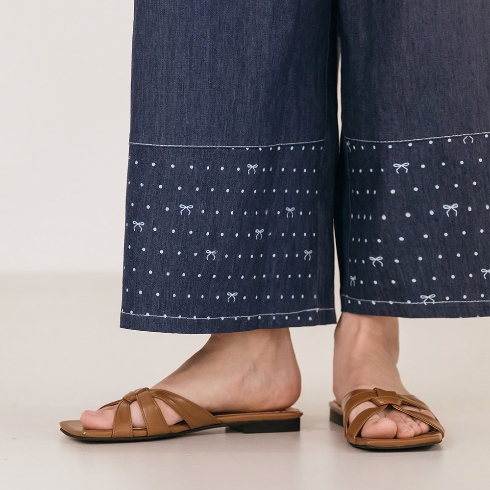 도트리본 배색 와이드 데님팬츠 - 상세 이미지 2