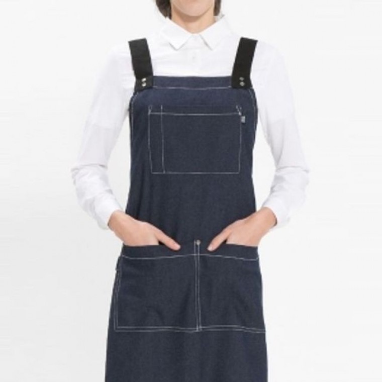 H형 단색 앞치마 네이비 데님 요리 주방 미술 공방 바리스타 원피스형 - 상품 이미지