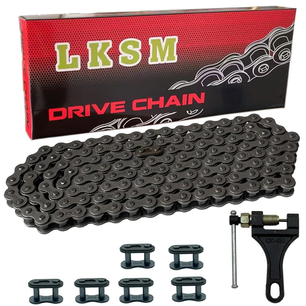 LKSM 420 체인 132 링크 오토바이 표준 롤러 체인, 브레이커 6 연결 마스터 링크, 100cc 110cc 125cc 미니 ATV 쿼드 고 카트 스쿠터 - 상품 이미지