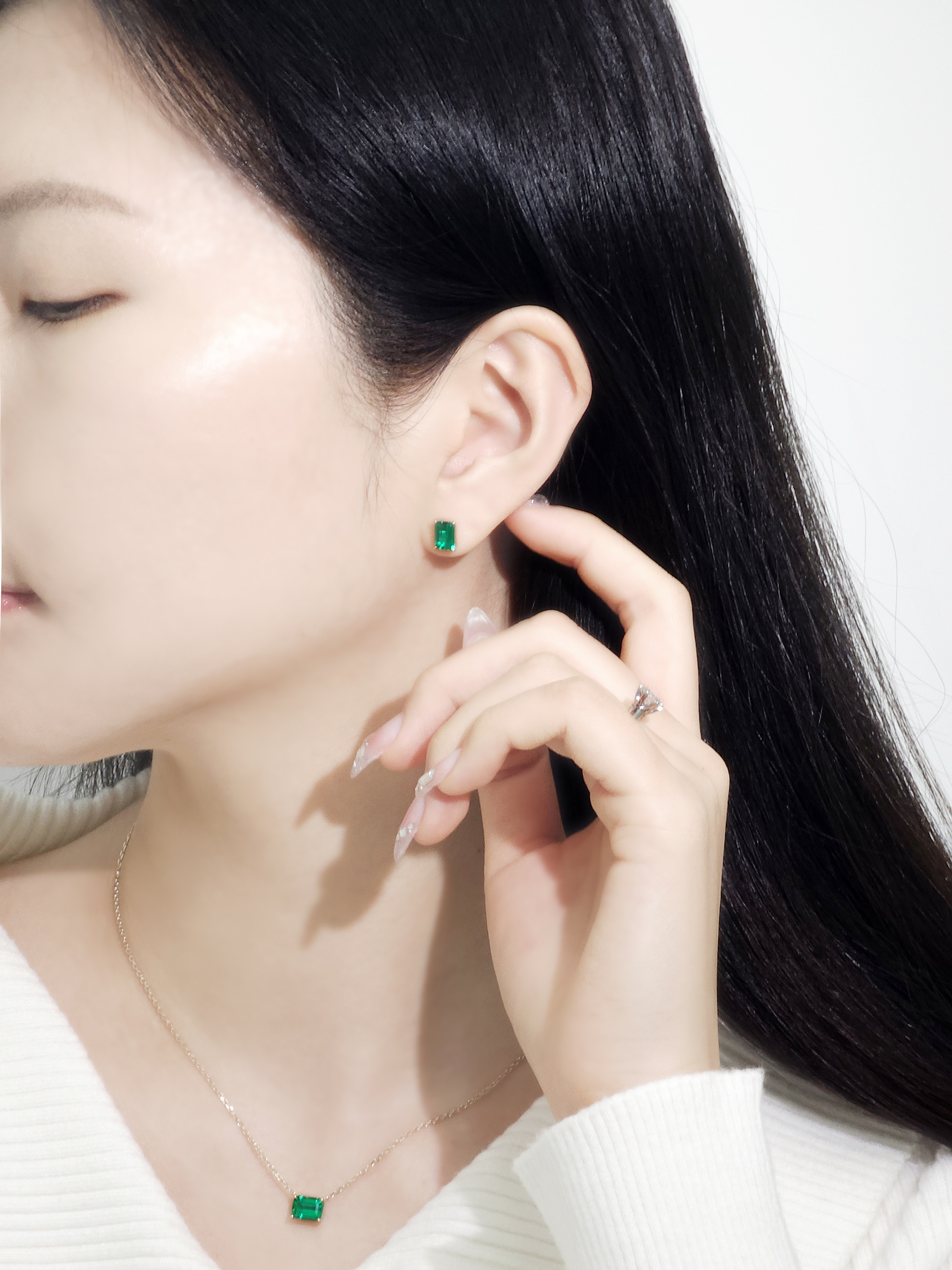 랩에메랄드 귀걸이 에메랄드컷 14k 18k 이미지 8
