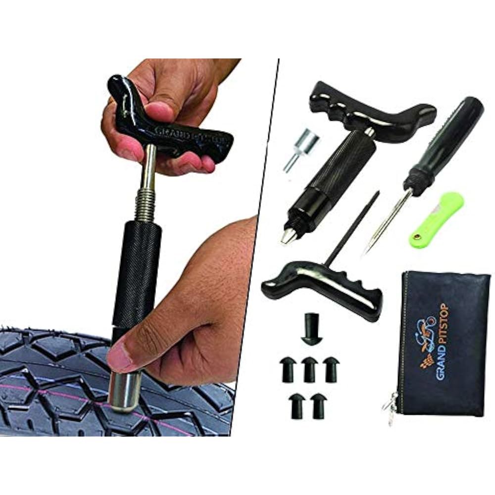 GRAND PITSTOP 튜브리스 타이어 펑크 오토바이 포함 수리 플러그 차량용, 6개 버섯 및 키트, 1 Mini Plug Kit + 6 Plugs - 상품 이미지