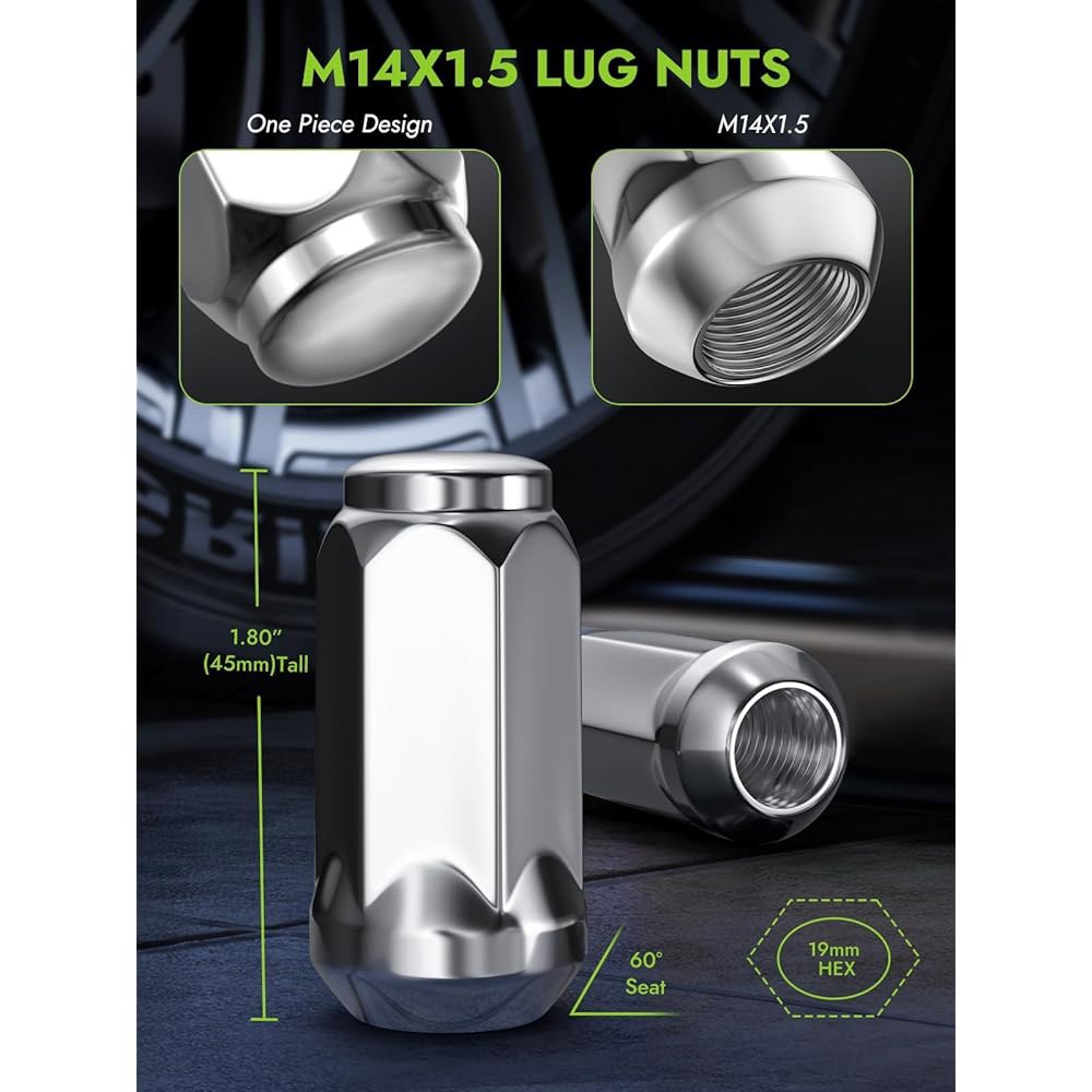 AUTOPTIM M14x1.5 러그 너트 - 2015-2019 벌지 클로즈드 교체품 1500, GMC 1999-2024 크롬 24피스 애프터마켓 에이콘 휠 엔드 시에라 콜로라도, - 상세 이미지 2