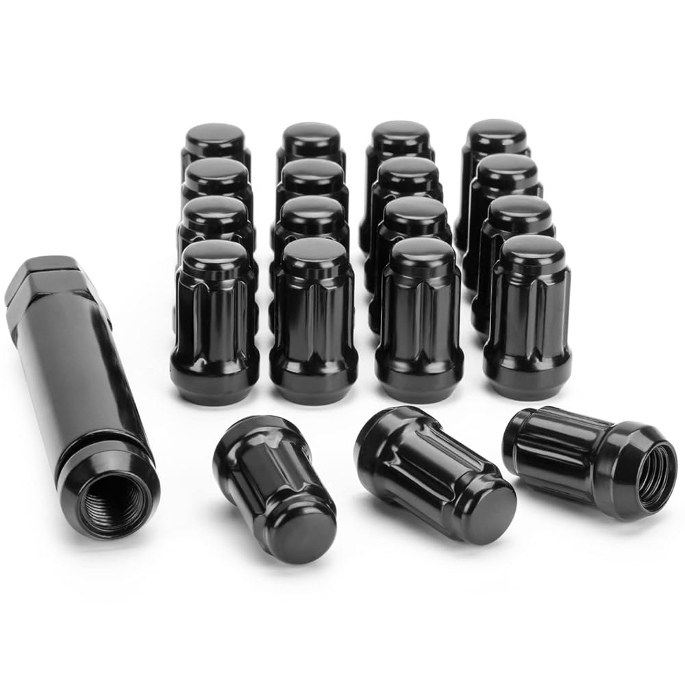 지프 랭글러용 1/2-20 블랙 러그 6 너트, 합금강 그랜드 CJ5, TJ 1/2x20 너트 Liberty 체로키 휠, 스플라인 ZJ 2002-2012 잠금 애프터마켓 1993- - 상품 이미지