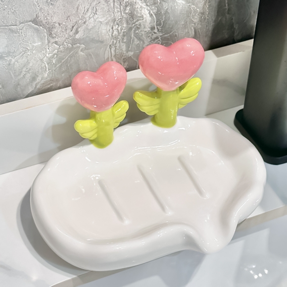 세라믹 비누받침대 물빠짐 하트 비누거치대 - 상품 이미지