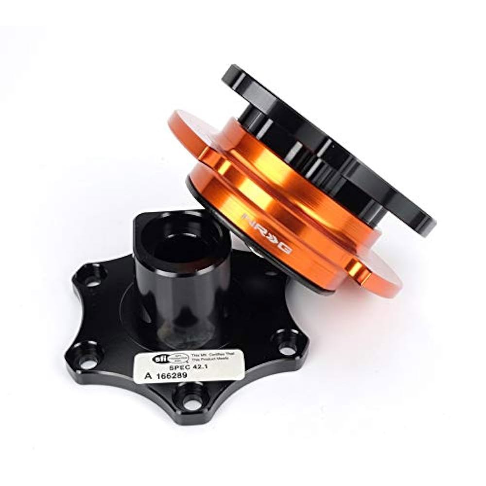 NRG Innovations NRG-SRK-R200BK-OR SFI 42.1 릴리즈 패턴 블랙 허브 쇼트 D형 볼트 6x70mm 시니 퀵 Spec 바디/오렌지 링 핸들 어댑터, - 상세 이미지 3