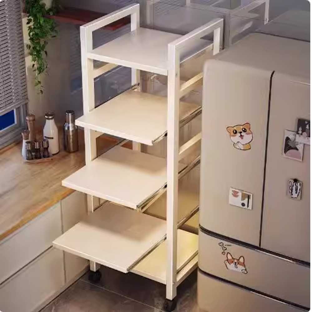 주방 슬라이딩 선반 슬림 양념장 인출식 냄비 수납 55cm 3단 화이트 이미지 7