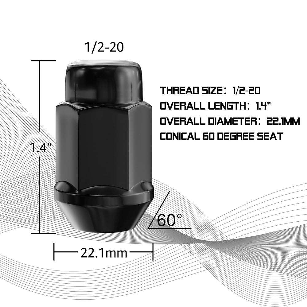 3.6cm(1.4인치) 1/2-20 클로즈드 엔드 벌지 19mm KJ 체로키 TJ WK 블랙 - 20개 애프터마켓 콘 YJ ZJ 리버티 육각 XK Exlporer 휠용 러그 WJ - 상세 이미지 2