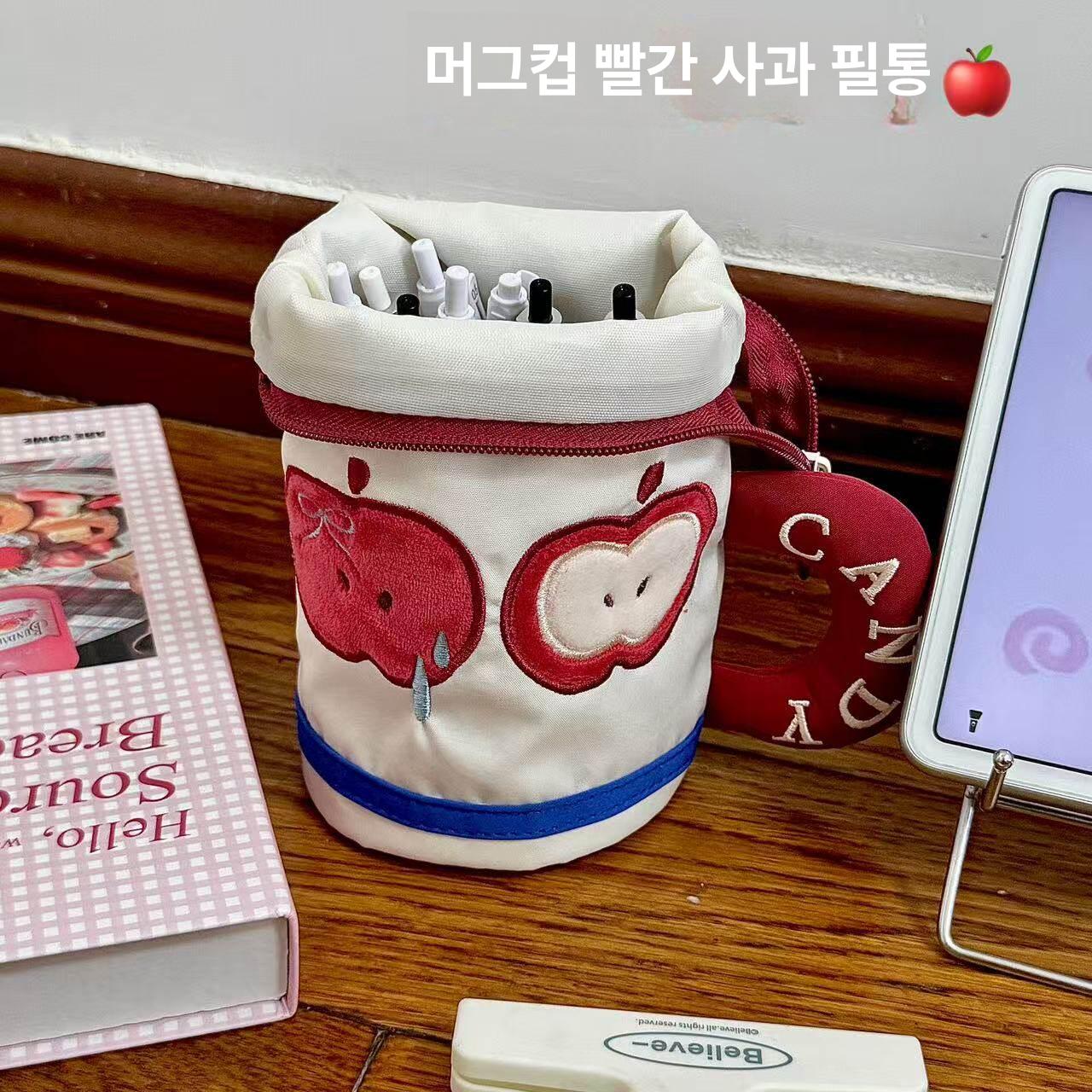 펜슬 대용량 수납 파우치 학생용 문구 가방 귀여운 디자인 레드애플 - 상품 이미지