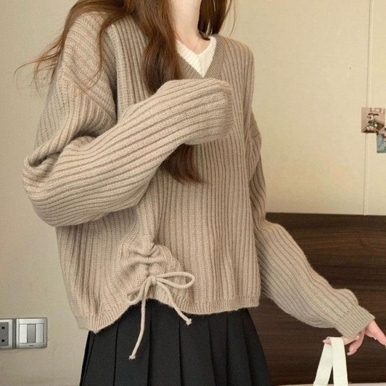 업 브이넥 골지 니트 lambswool 베스트 하프넥 브이넥 터틀넥 조끼 crewneck V넥 소프트 여성 camp 스웨터 - 상품 이미지