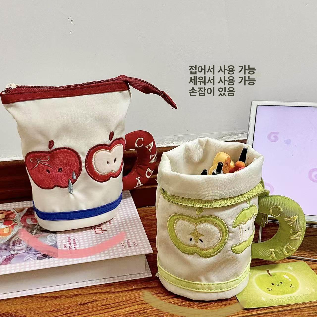 펜슬 대용량 수납 파우치 학생용 문구 가방 귀여운 디자인 레드애플 - 상세 이미지 3