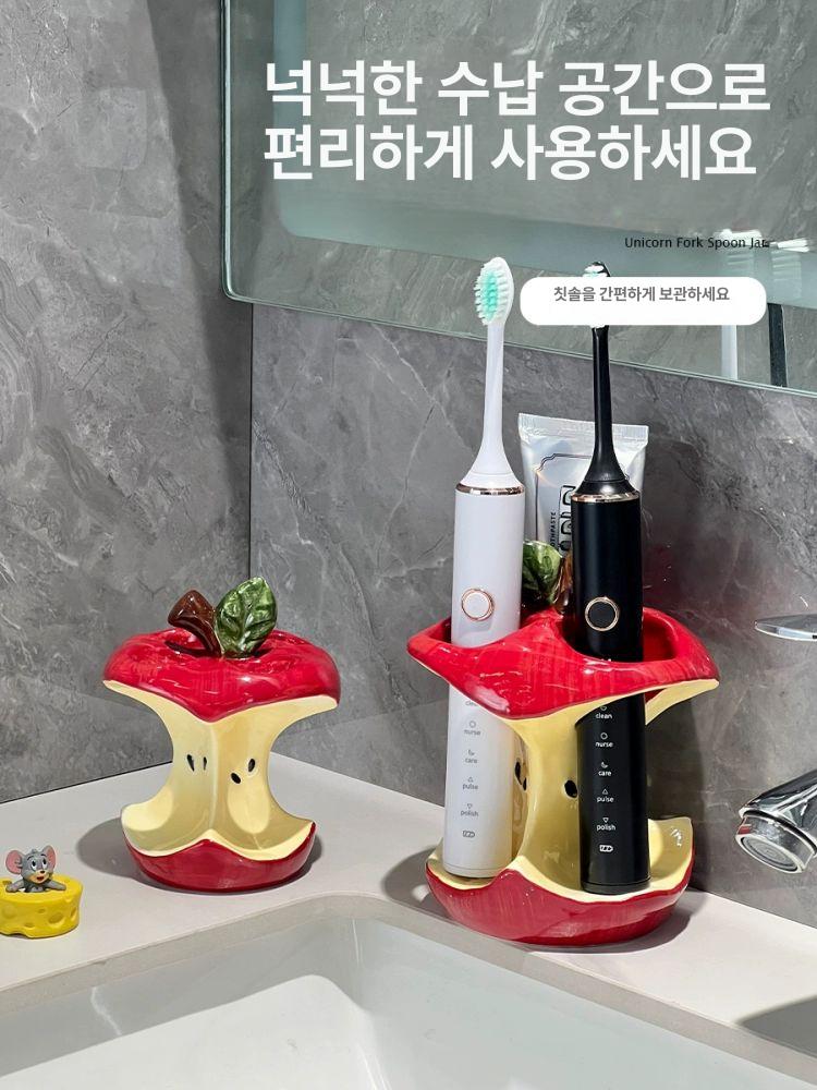 믹 전동 칫솔 보관대 욕실 세면대 칫솔꽂이 정리함 3홀 사과 칫솔꽂이 칫솔컵 - 상세 이미지 3
