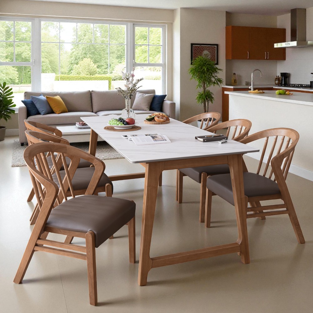 이즈네이처 써클 Italy 세라믹 6인용식탁세트 원목식탁 3인벤치1+의자3