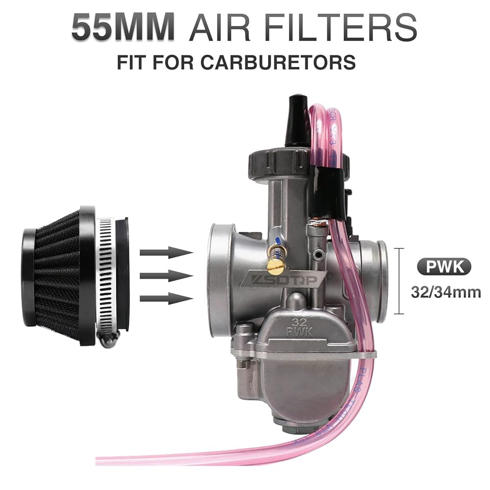 2PCS 모터사이클 55MM 공기 흡입 필터, 먼지 구덩이 ATV SSR TTR 자전거 브리더 필터를 위한 범용 카뷰레터 필터 클리너, 다양한 카뷰레터에 적합 (블랙 55MM) - 상세 이미지 3