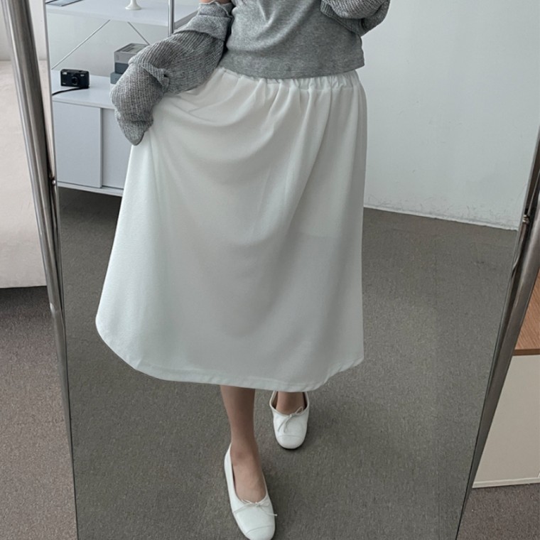 플레어 화이트 밴딩 롱 치마 스커트 A라인 캐주얼 - 상품 이미지