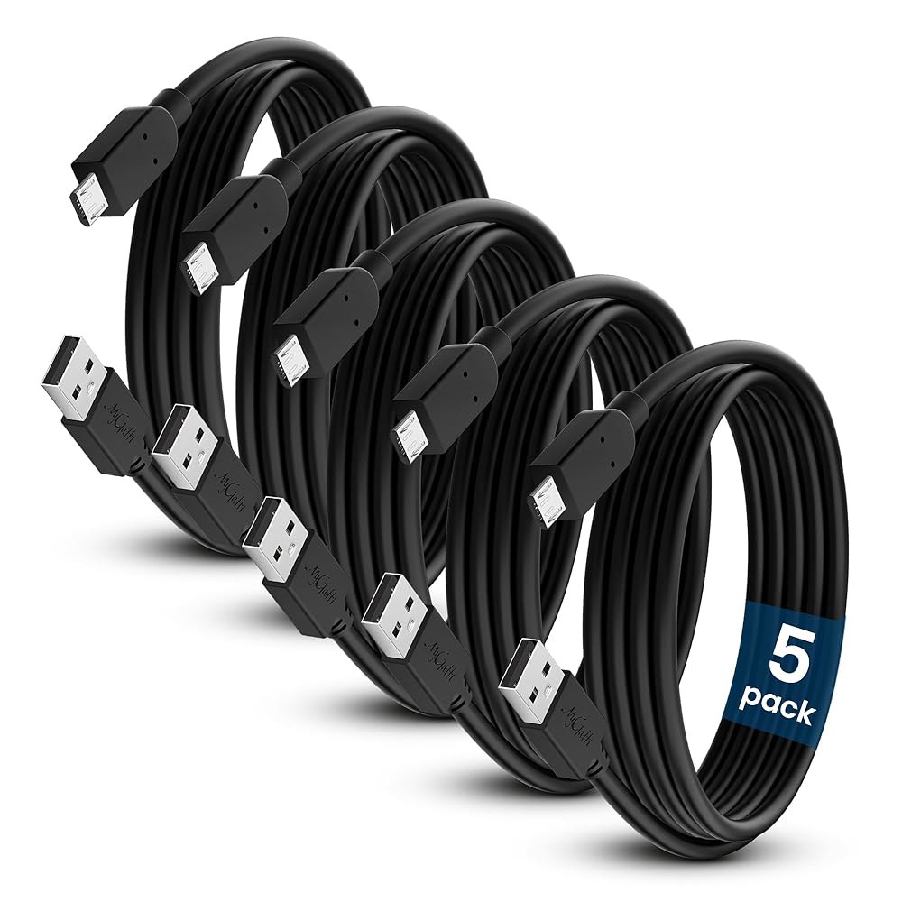 마이크로 USB 케이블 6FT 5팩, 타입 2.0 A에서 코드, 충전 및 데이터 전송 지원, 킨들 PS4 충전기 코드 교체, 삼성 갤럭시 S7 엣지 S6 S5용 안드로이드 휴대폰 - 상품 이미지