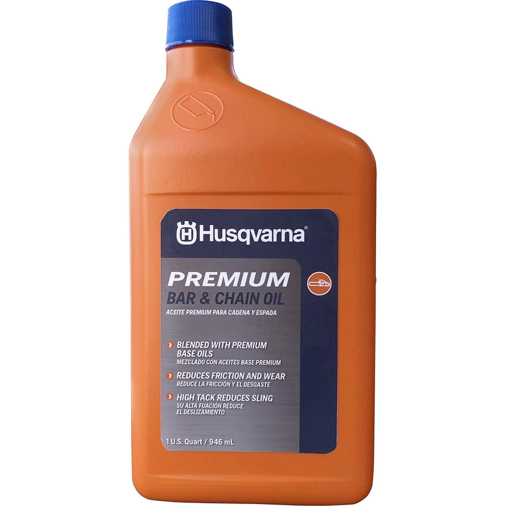 Husqvarna X-Guard 프리미엄 올 시즌 미네랄 바 및 체인 오일, 모든 조건에서 우수한 절단 장비 보호를 위한 전기톱 1쿼트 - 상품 이미지