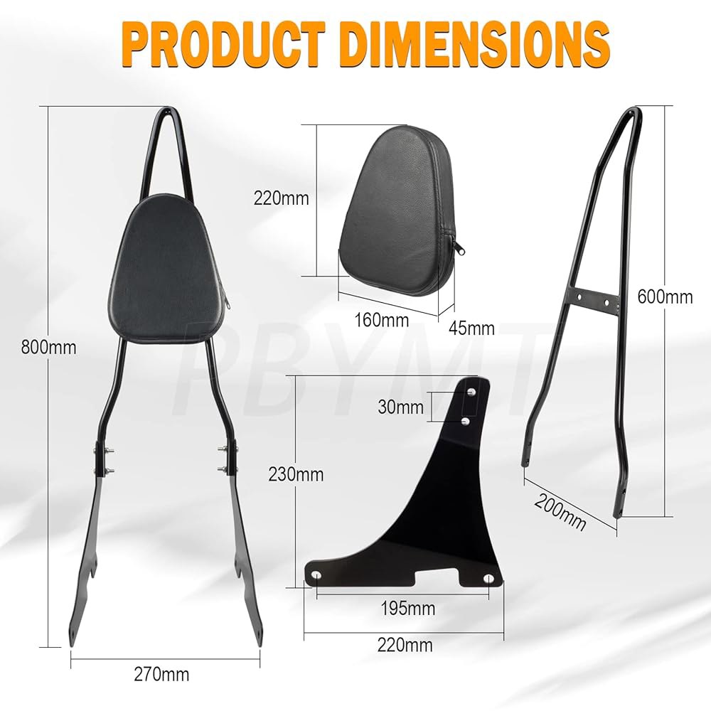 할리 데이비슨 스포츠스터 XL1200 XL883 2004-2024에 호환되는 PBYMT 블랙 탈착식 조수석 시시 바 등받이 패드 - 상세 이미지 2