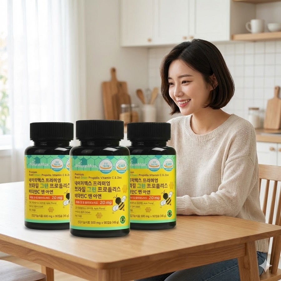 프리미엄 브라질 그린프로폴리스 프로폴리스 비타민C 앤 아연 500mg 90캡슐 3통 - 상품 이미지