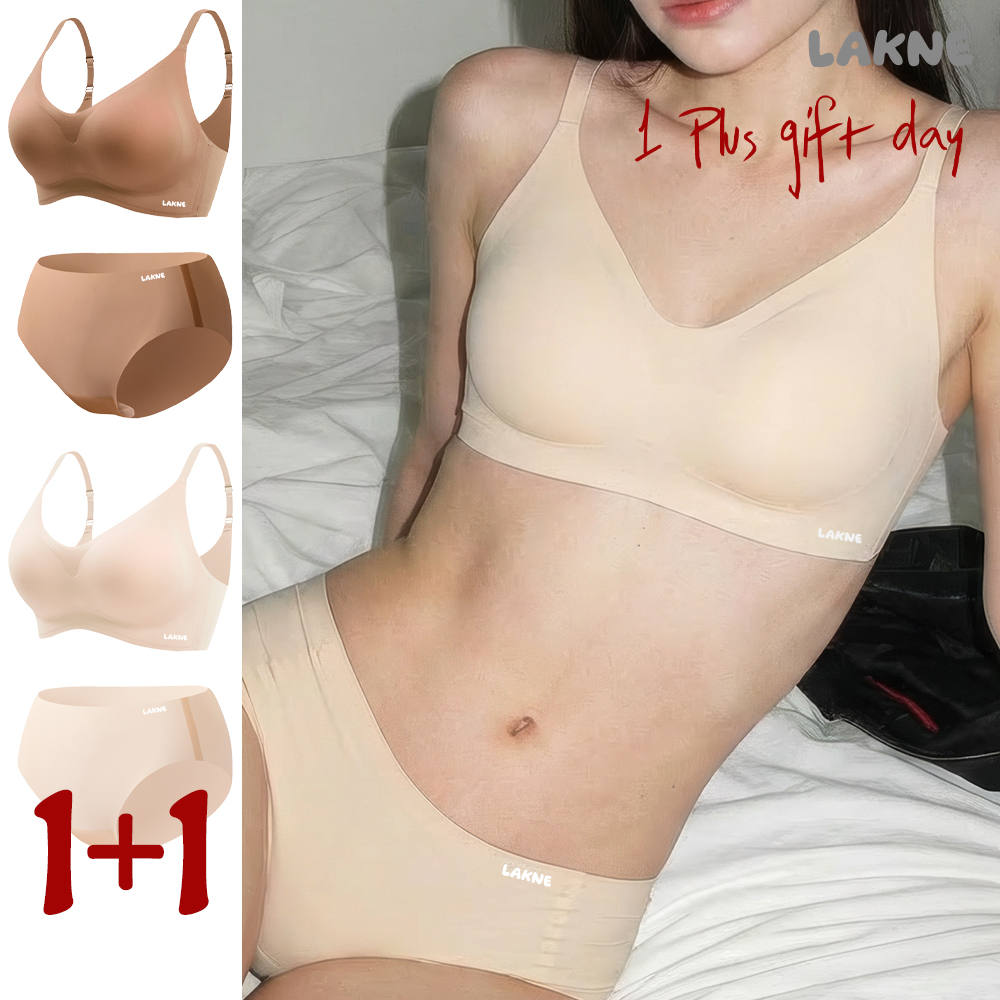 1+1 라크네 데일리 시그니처 심리스 스포츠 노와이어 새가슴 처진가슴 브라 팬티 세트