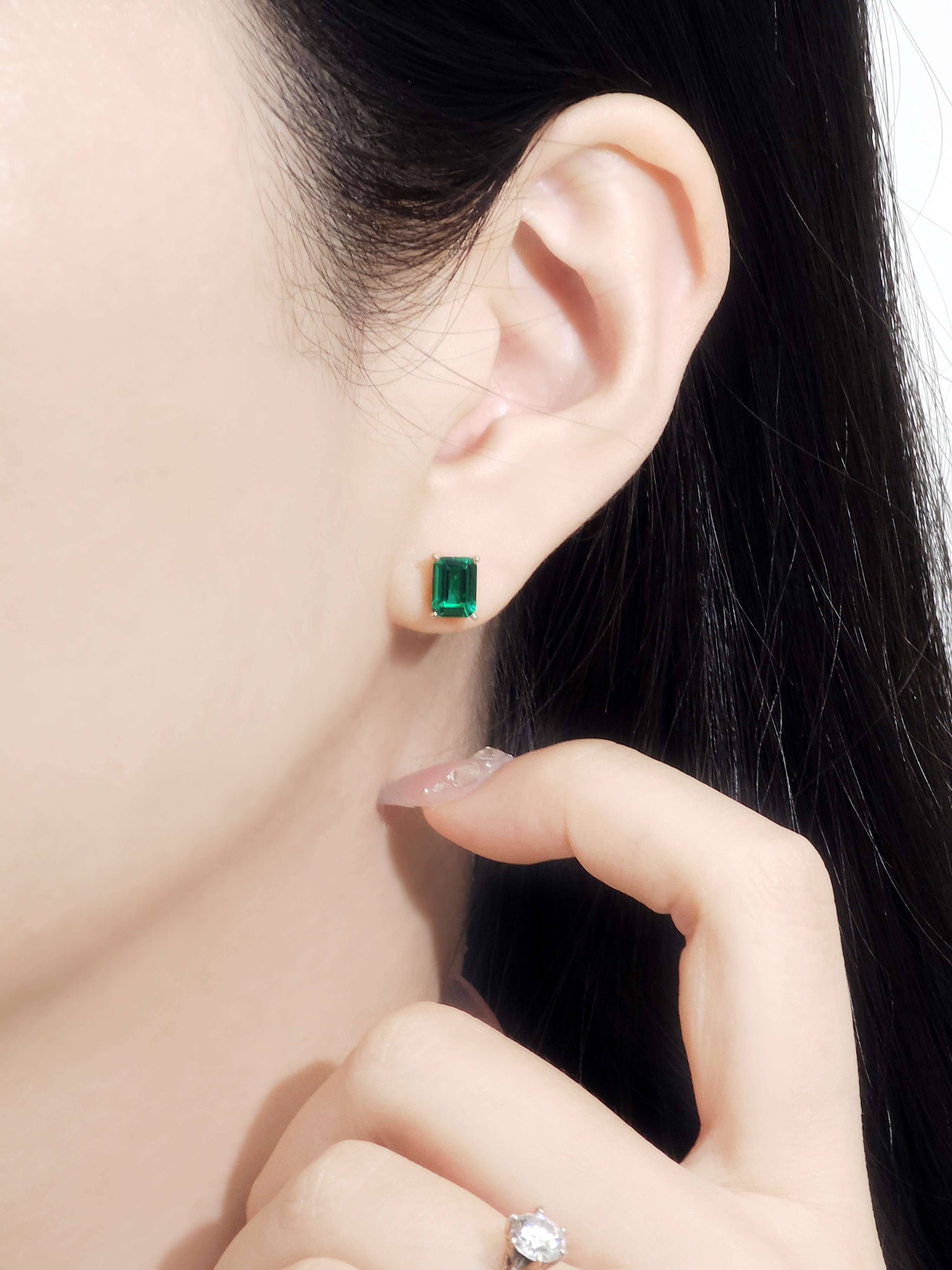 랩에메랄드 귀걸이 에메랄드컷 14k 18k 이미지 6