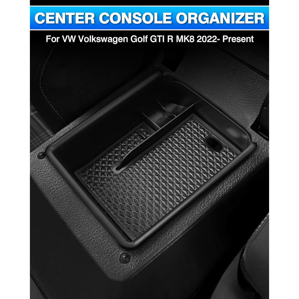 Karltys VW 폭스바겐 골프 GTI 보관 MK8 방지 R 팔걸이 미끄럼 트레이 실리콘 2026용 트레이, 자동차 매트 오거나이저 센터 블랙 2022-2025 포함 상자, 콘솔 - 상세 이미지 2