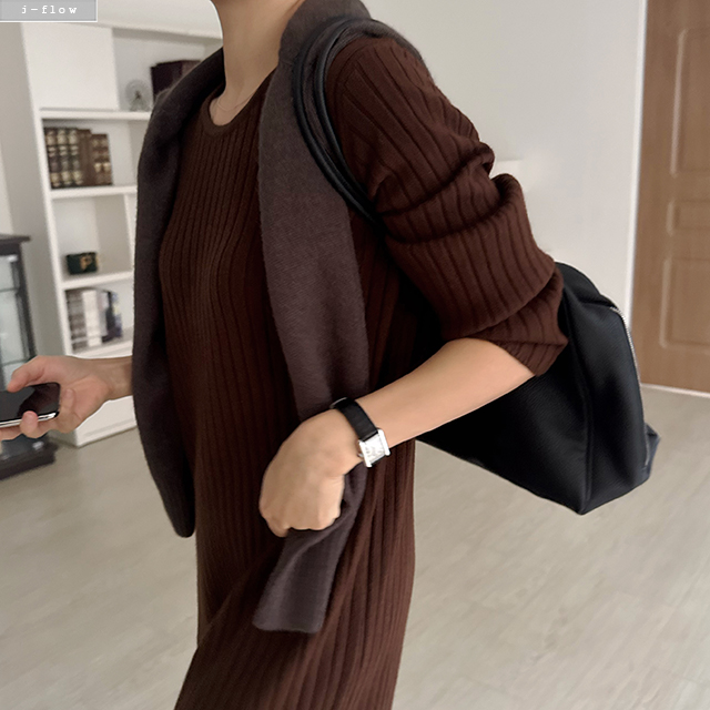 라일드 골지 라운드 허리끈 롱 원피스 3col 겨울 니트 H라인 신축성 모던 제이플로우