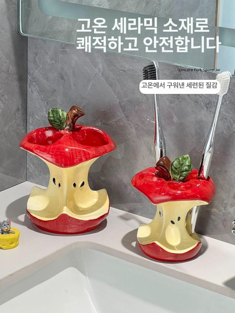 믹 전동 칫솔 보관대 욕실 세면대 칫솔꽂이 정리함 3홀 사과 칫솔꽂이 칫솔컵 - 상세 이미지 4