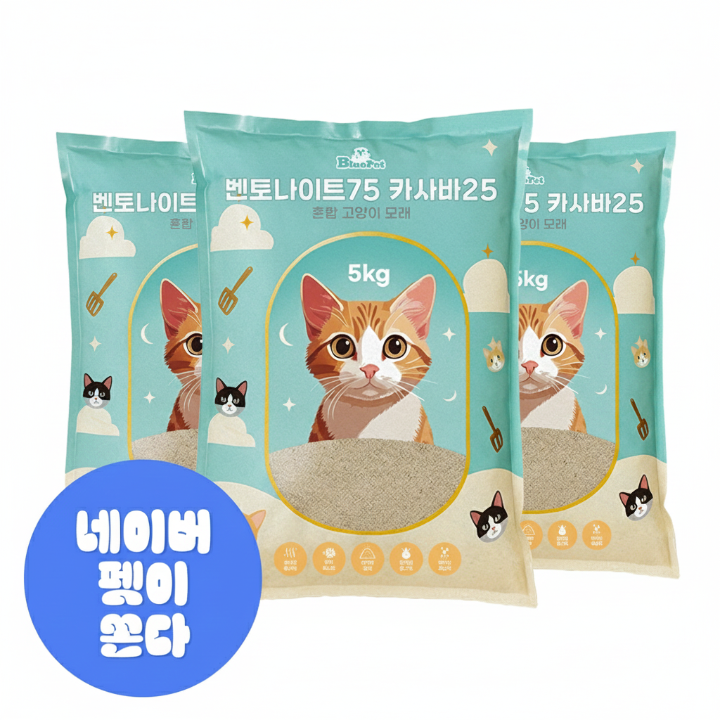 블루펫 벤토나이트75 카사바25 혼합 고양이모래 15kg, 1개