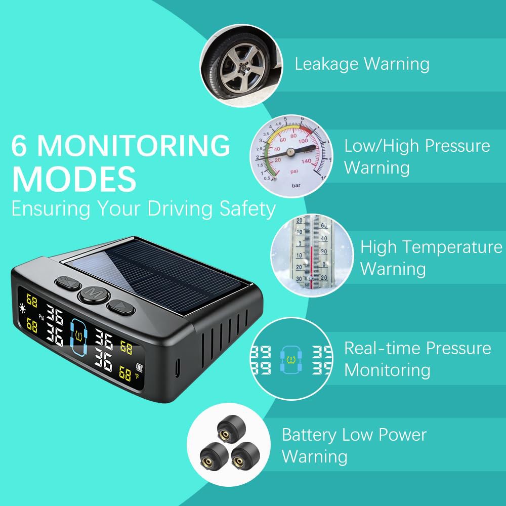 압력 모니터링 시스템, 태양열 및 TPMS, TPMS VAN, USB 있는 기능이 6가지 컬러 알람 자동차, SUV, 디스플레이 모니터 모드가 센서 타이어 충전 LCD 4개의 RV - 상세 이미지 3