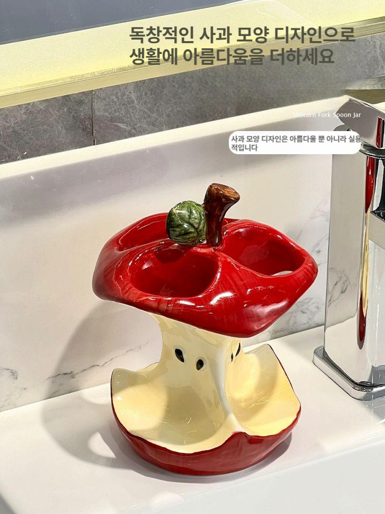 믹 전동 칫솔 보관대 욕실 세면대 칫솔꽂이 정리함 3홀 사과 칫솔꽂이 칫솔컵 - 상세 이미지 2