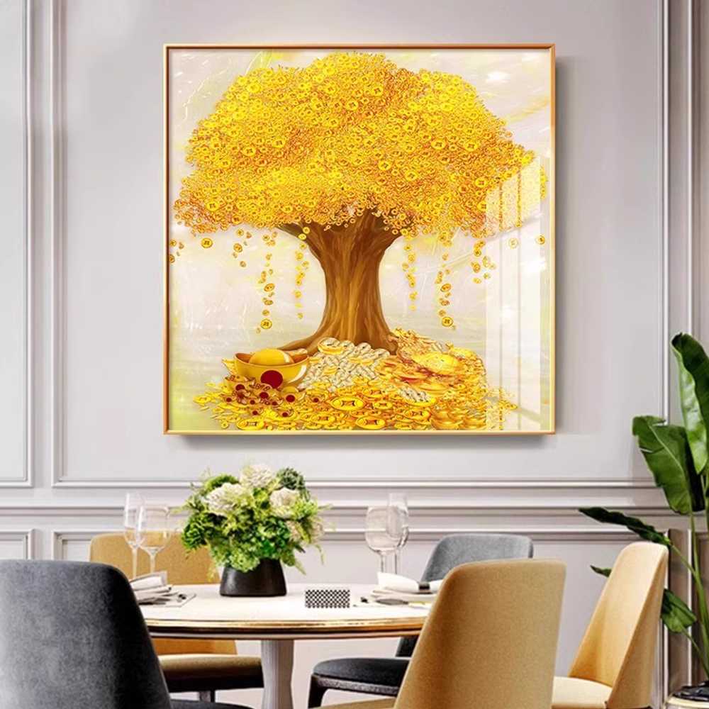 황금 돈나무 액자 골드메탈액자 풍수그림 감성 거실 A 80x80cm 골드 프레임 이미지 6