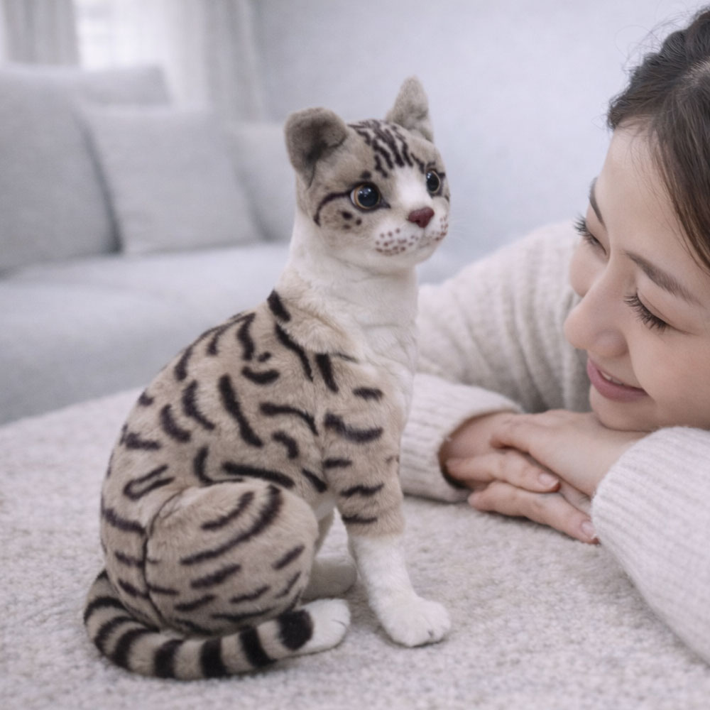 리얼 고양이 인형 줄무늬 캣 봉제인형 반려동물 인테리어 소품 애착 - 상세 이미지 2