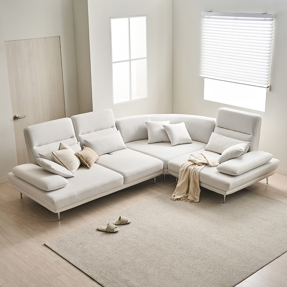 장인가구 도이 5인용 푹신한 패브릭 스윙 등받이 코너형 쇼파 이지클린 방수소파 스툴미포함