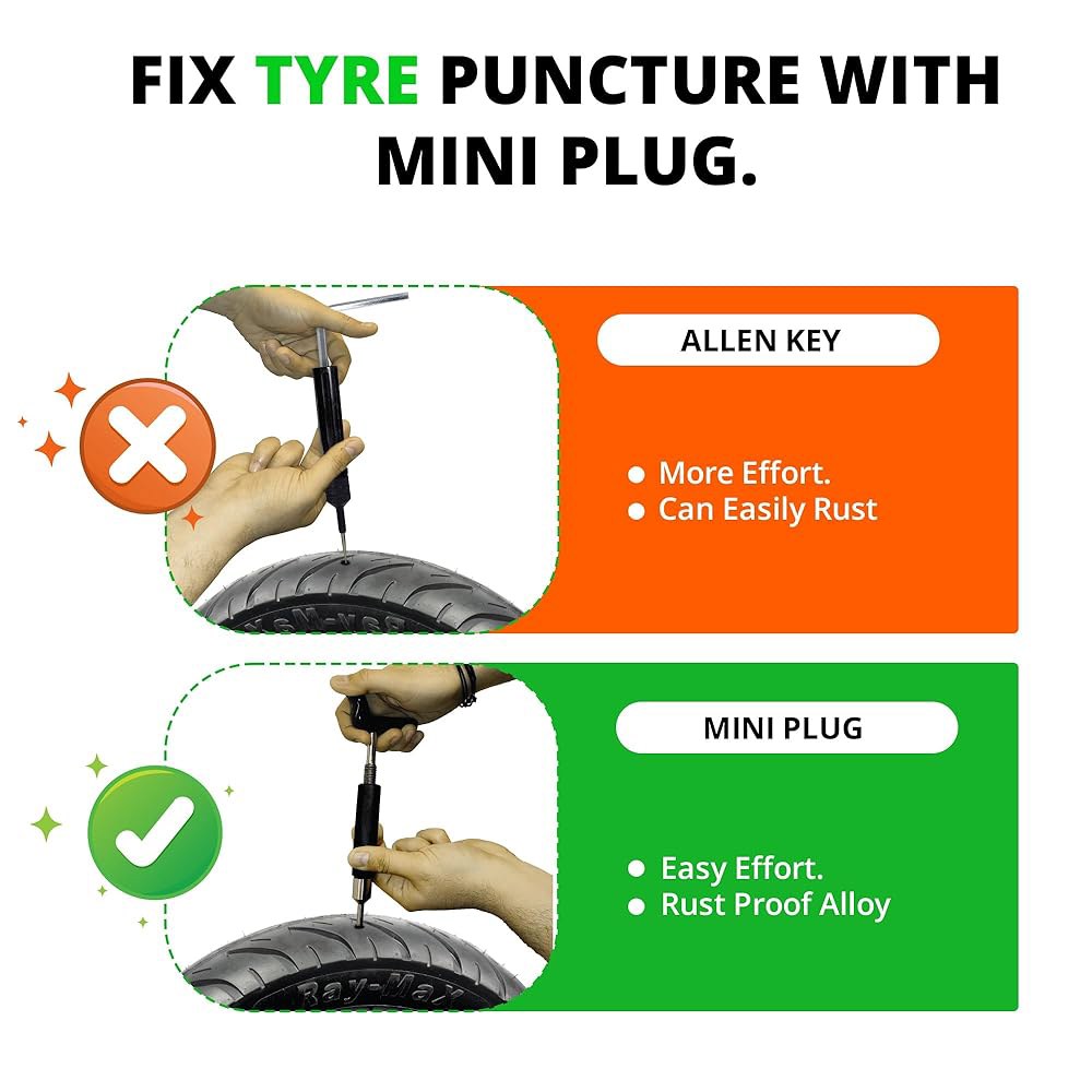 GRAND PITSTOP 튜브리스 타이어 펑크 오토바이 포함 수리 플러그 차량용, 6개 버섯 및 키트, 1 Mini Plug Kit + 6 Plugs - 상세 이미지 3