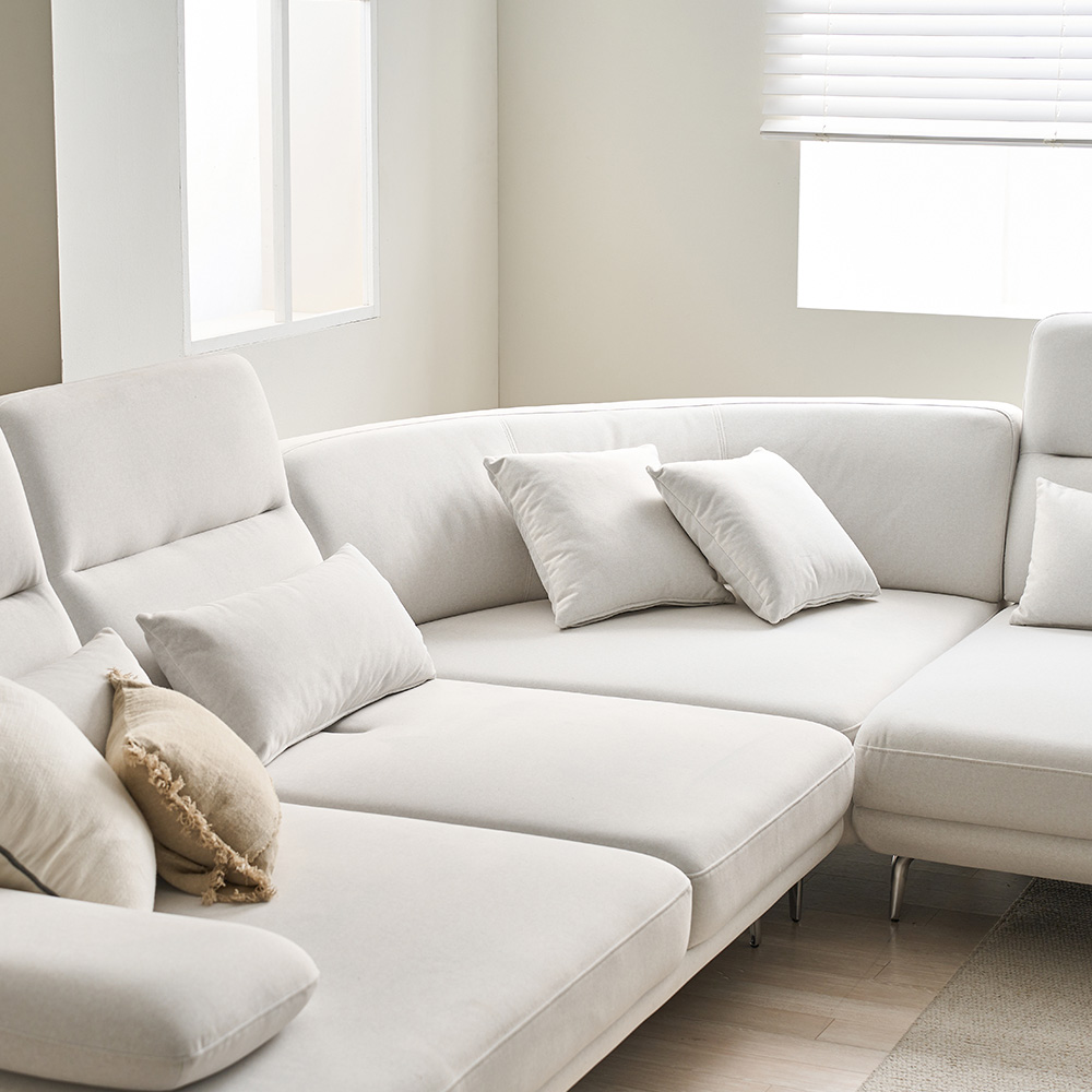 장인가구 도이 7인용 푹신한 스윙 등받이 패브릭 코너형 쇼파 이지클린 방수 소파 스툴미포함