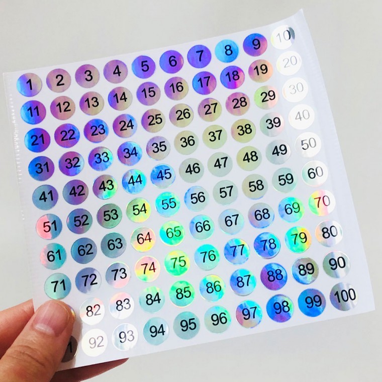 1번부터 500번 홀로그램 스티커 숫자 10mm - 상품 이미지