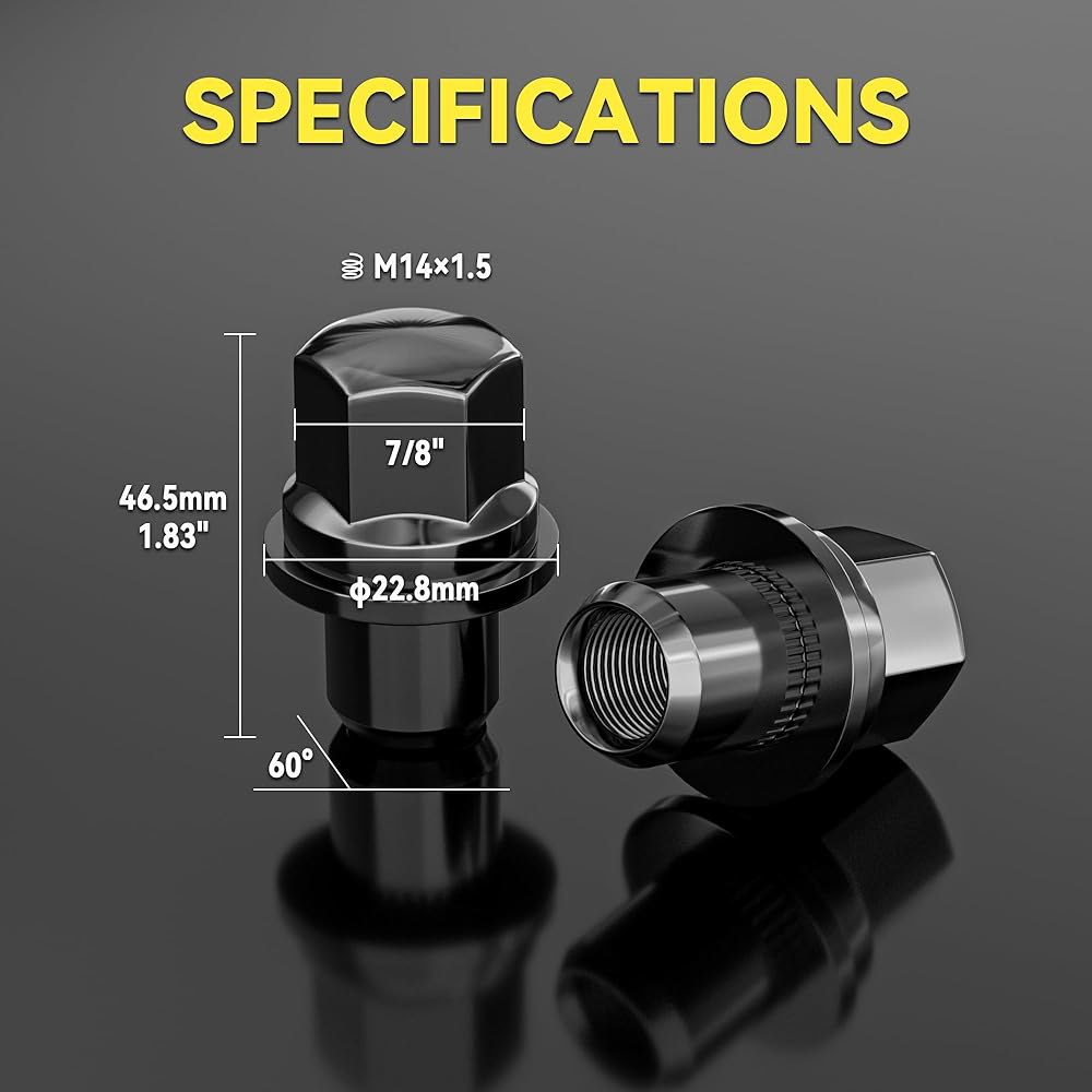 YIZBAP 20피스 M14x1.5 블랙 클로즈드 LR3 높이 LR4 휠 러그 및 엔드 스포츠용 스타일 시트 4.8cm(1.81인치) 너트 랜드로버 2.2cm(0.87인치) 육각 - 상세 이미지 2