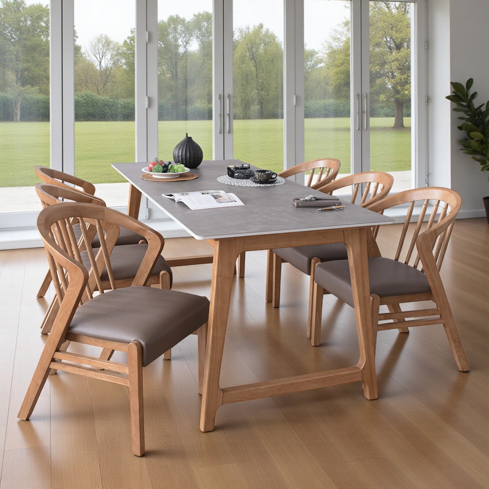 이즈네이처 써클 Italy 세라믹 6인용식탁세트 원목식탁 3인벤치1+의자3