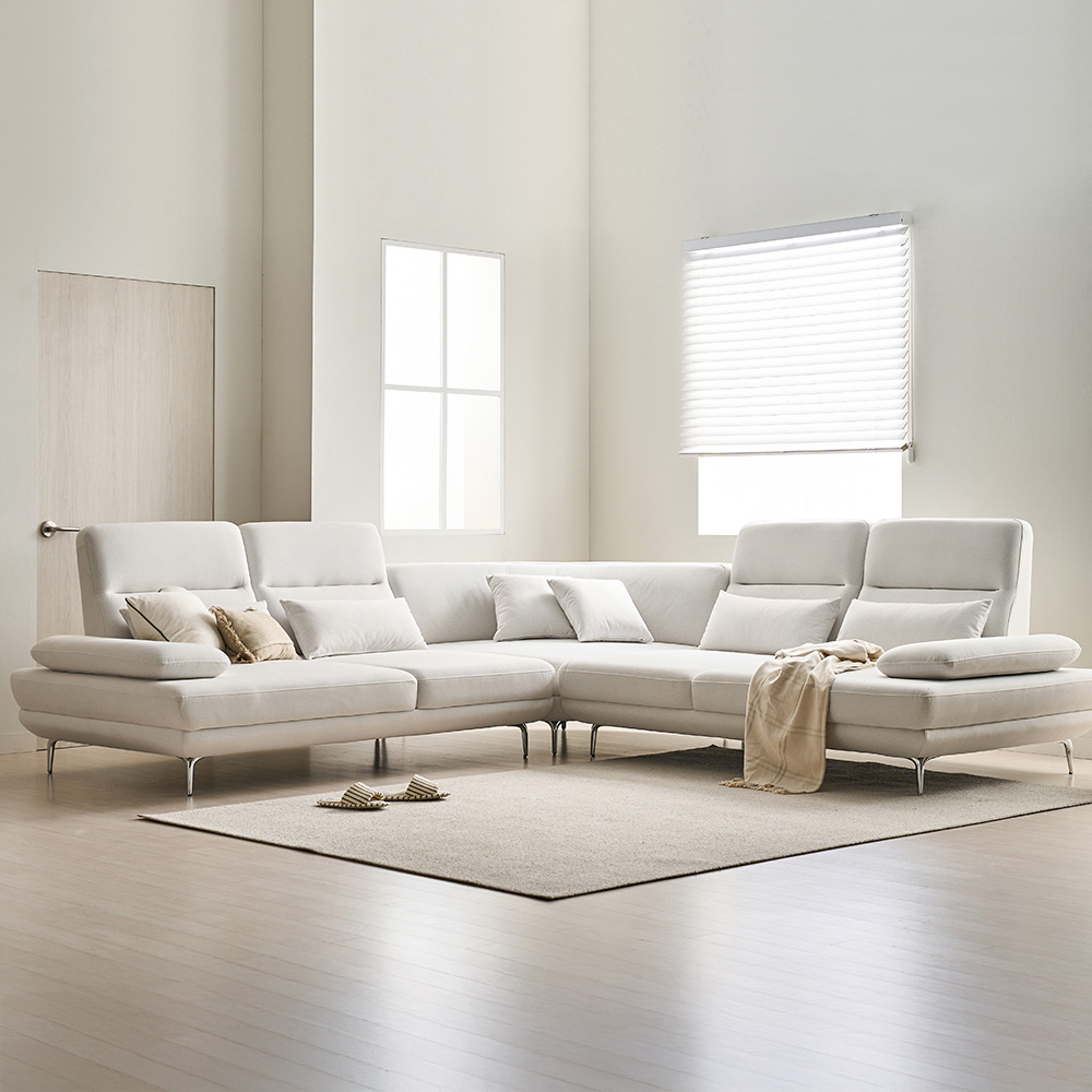 장인가구 도이 7인용 푹신한 스윙 등받이 패브릭 코너형 쇼파 이지클린 방수 소파 스툴미포함