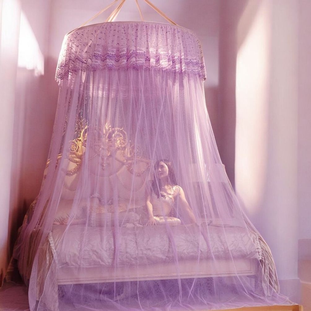 퍼플 침대 모기장 게더릭 캐노피 실내장 침대장 캐노 - 상품 이미지
