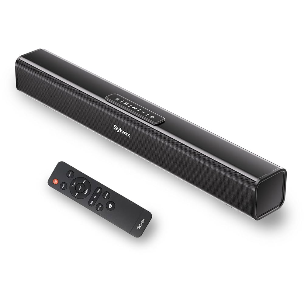 TV용 SYLVOX 소형 사운드바, 19인치 블루투스 TV 스피커, 30W 2.0 홈 오디오 5.0 / HDMI ARC 광학 AUX USB 연결, 벽걸이형 - 상품 이미지