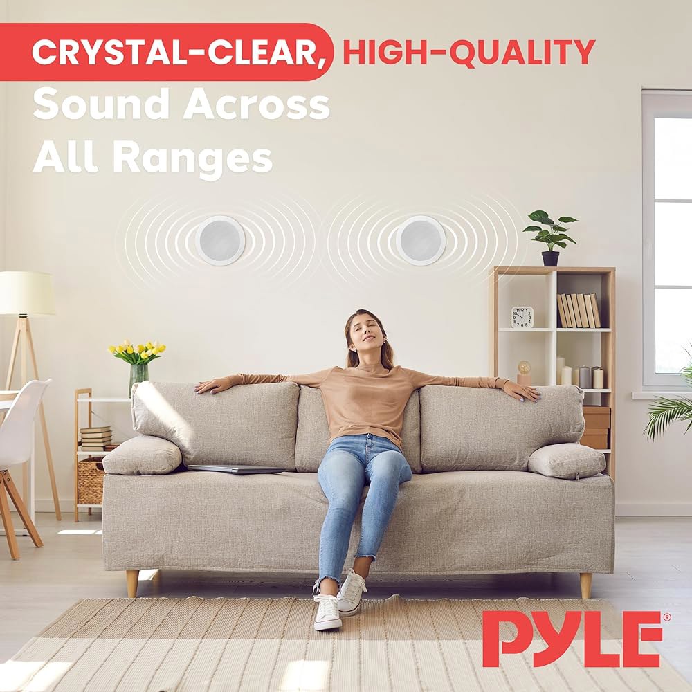 Pyle 5.25 u201D 양방향 천장 스피커, 하나의 스피커로 제공되는 듀얼 채널 스테레오, 실내 또는 파티오를 위한 200W 피크 전력, 간편한 설치, 업그레이드된 얼룩 방지 - 상세 이미지 3