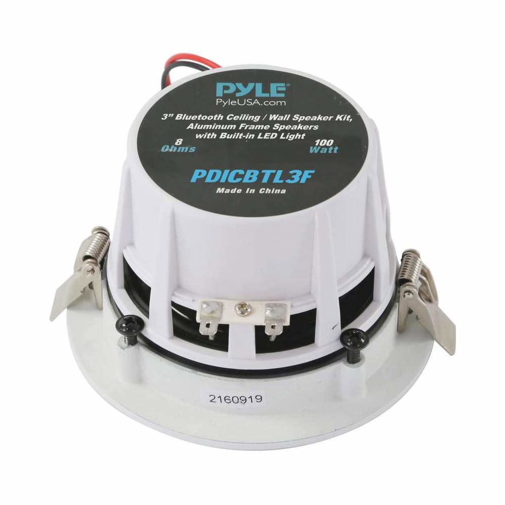Pyle 3 u201D 쌍 블루투스 플러시 마운트 인월 인실링 양방향 홈 스피커 시스템 내장 LED 조명 알루미늄 하우징 스프링 장착 클립 폴 로필렌 콘 및 트위터 스테레오 100 - 상세 이미지 3