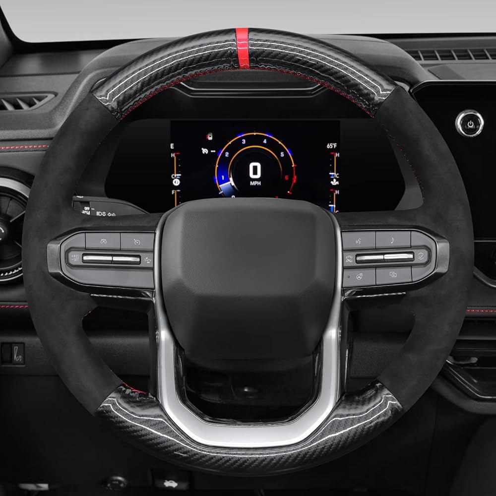 콜로라도 2023-2024 핸드 스티치 가죽 스티어링 핸들 커버 랩용 1 Carbon fiber & suede + - 상세 이미지 3