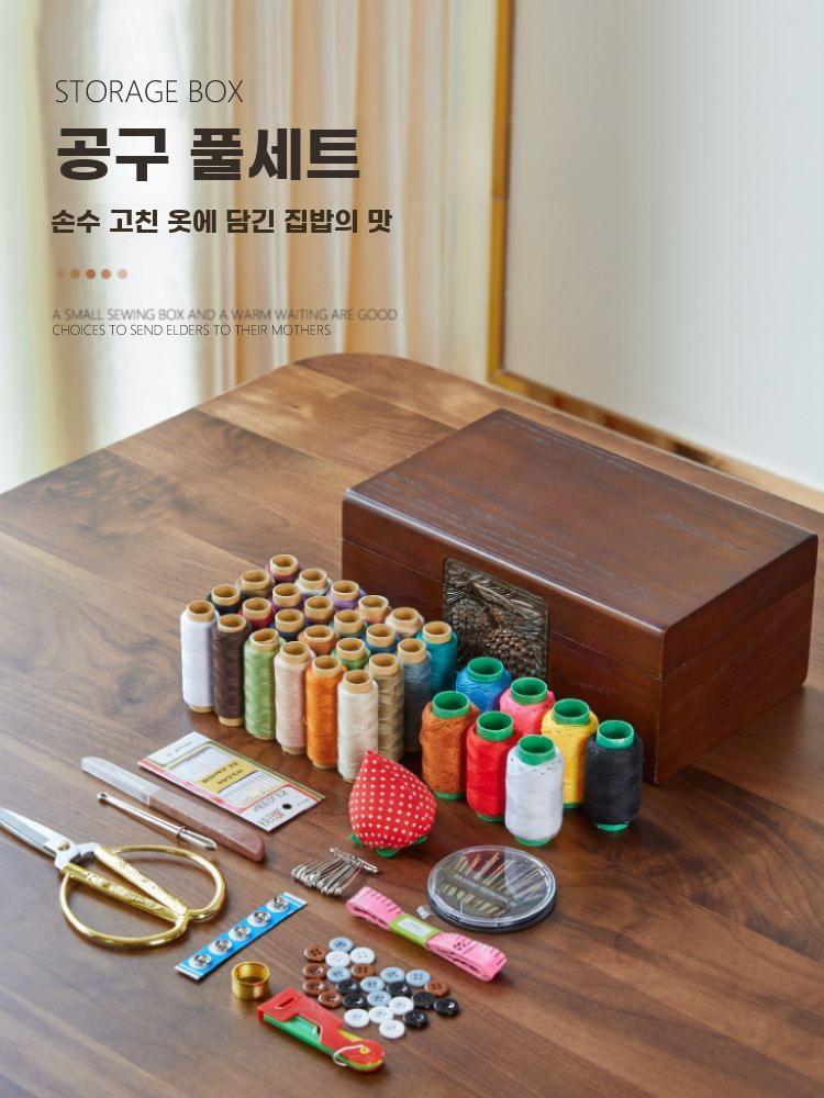 원목 바늘실 수납함 십자수 재봉세트 휴대용 재봉 - 상세 이미지 2