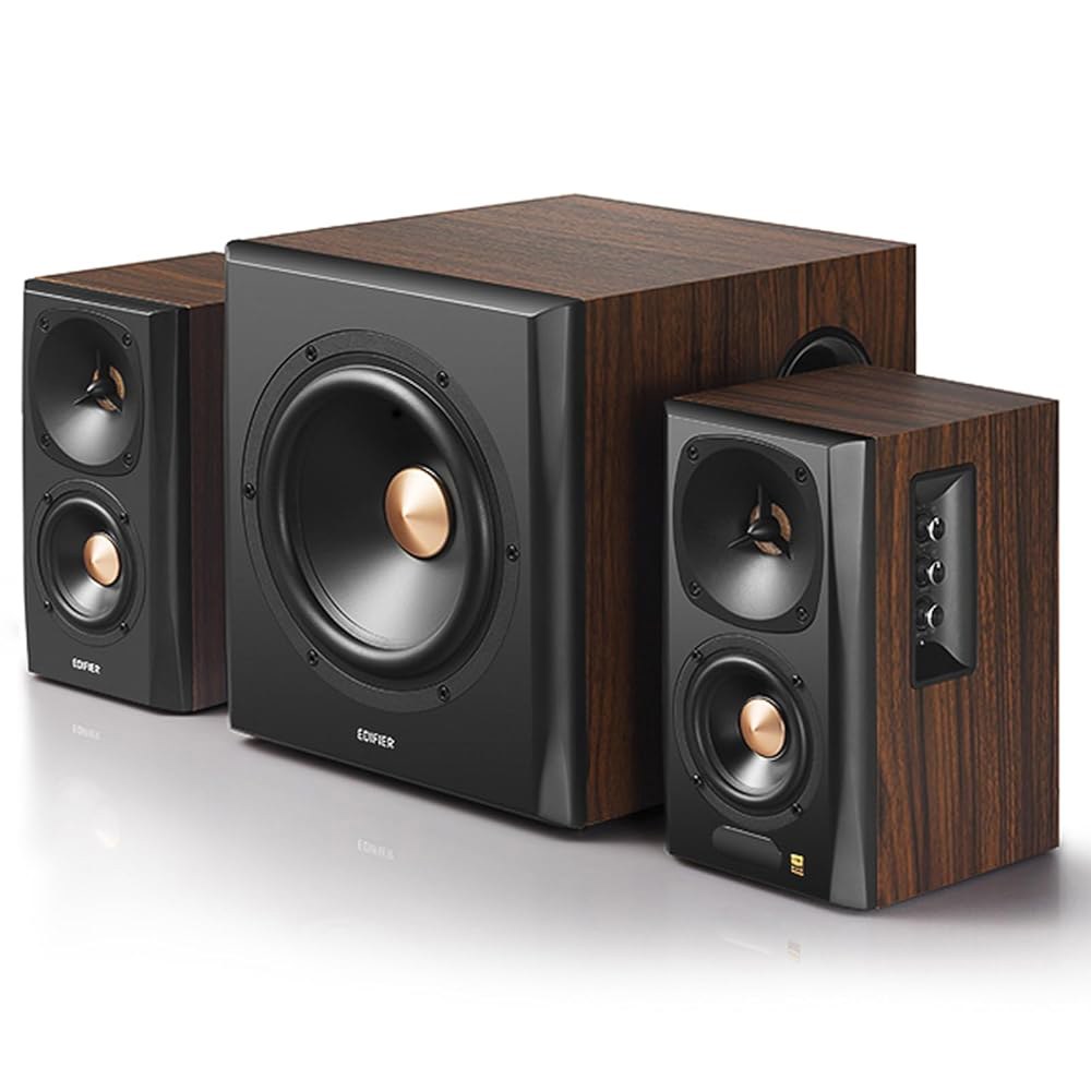 서브우퍼가 장착된 Edifier S360DB 블루투스 책장 스피커, 155W RMS 출력의 무선 게이밍 룸, 거실 및 덴스를 위한 프리미엄 2.1 오디오 시스템 - 상세 이미지 2
