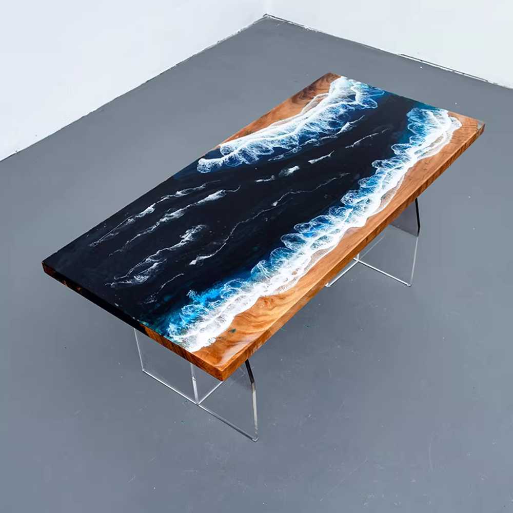 레진 테이블 우드 슬랩 투명 상판 인테리어 가구 A형 120x60x5cm - 상세 이미지 3