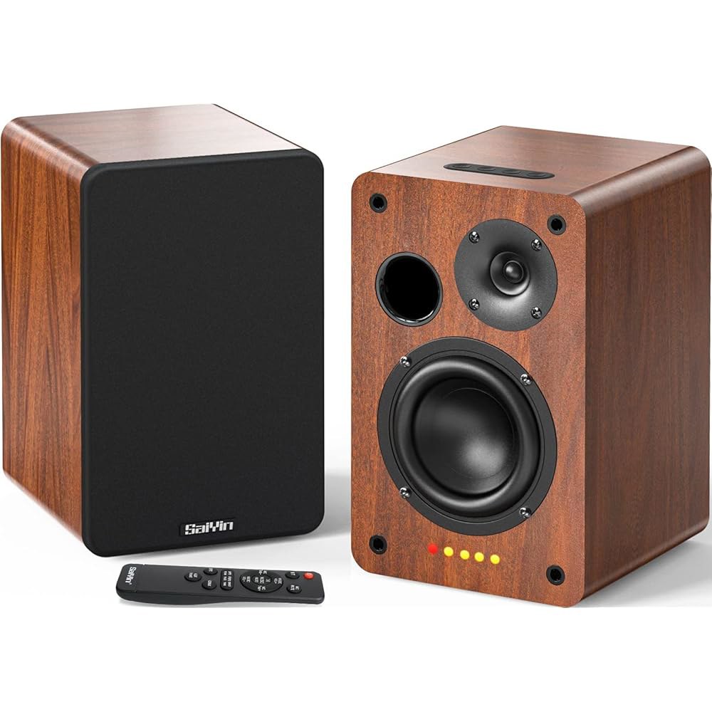 사이인 블루투스 책장 스피커, 40W X 2 전원 TV 4인치 우퍼, 광/AUX 입력/서브우퍼 라인이 있는 턴테이블 스피커 PC 및 TV용 3.5 Inch Woofer - 상품 이미지