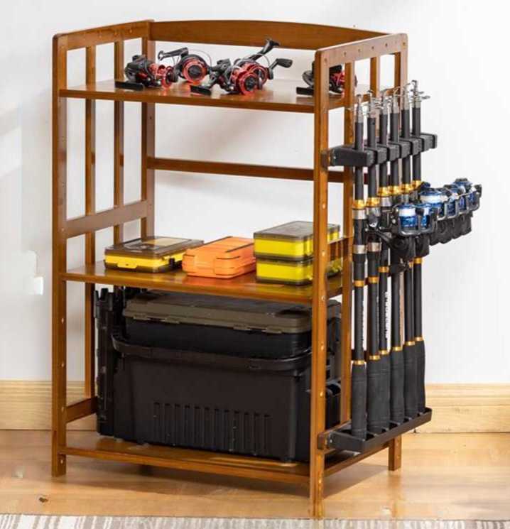 낚시 진열대 로드랙 릴 원목 조립식 스피닝 보관 민물 50cm 3단 / 6구 - 상품 이미지